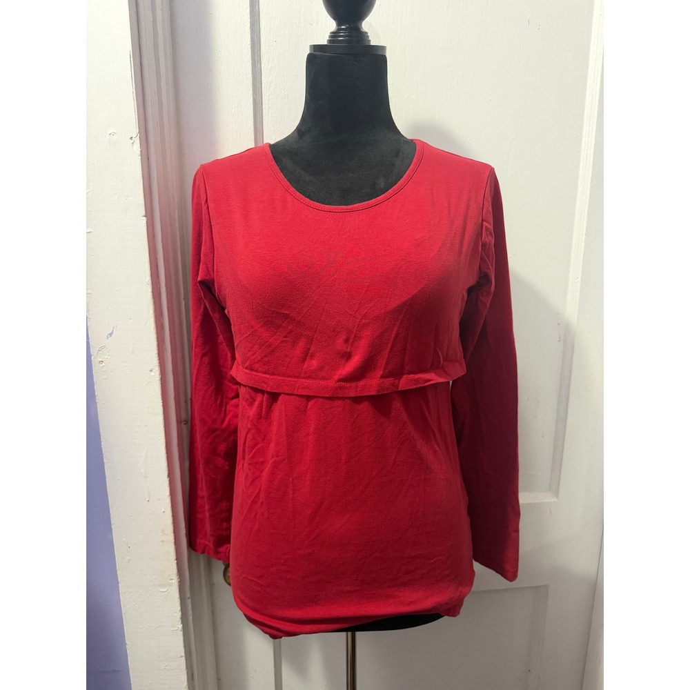 Luvmabelly Red Nursing Top Long Sleeve Maternity Breastfeeding Shirt Small
